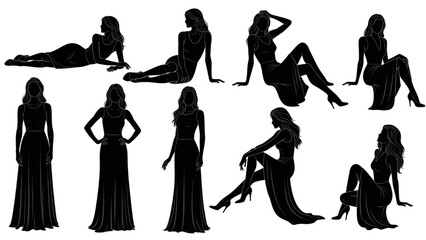 Elegant Silhouette Collection Diverse Poses of Women in Formal Attire