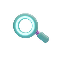 Isolated 3D cartoon blue Magnifying glass in a bright, glowing, futuristic style