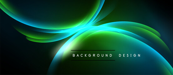 Abstract flowing lines, vibrant green hues, dark background. Modern design element, smooth gradients, dynamic composition.