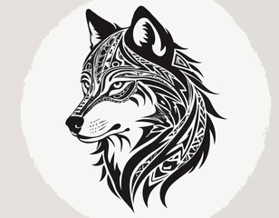 wolf, animal silhouette in ethnic tribal tattoo,