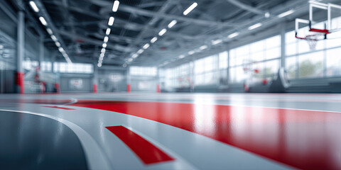 Obraz premium Basketball court interior with polished floor and bright lighting in a spacious gym environment