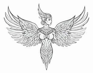 Fototapeta premium modern tribal tattoo valkyrie, abstract line art, minimalist contour. Vector