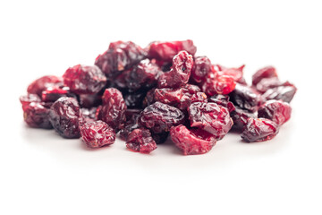 Tasty dried cranberries isolated on white background.