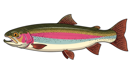 Rainbow Trout Fish Illustration Isolated On Black aquatic