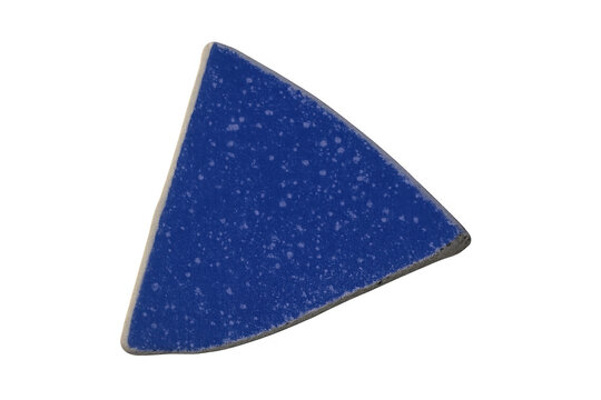 Blue triangle ceramic shard with transparent background
