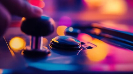 Captivating close-up of arcade game elements bathed in vibrant, dynamic lighting with a nostalgic - Powered by Adobe