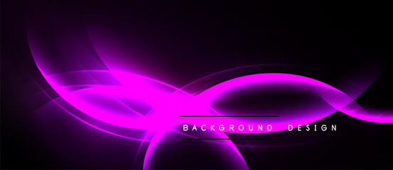 Dark background features vibrant purple light streaks. Smooth curves create dynamic, modern visual effect. Text reads background design.