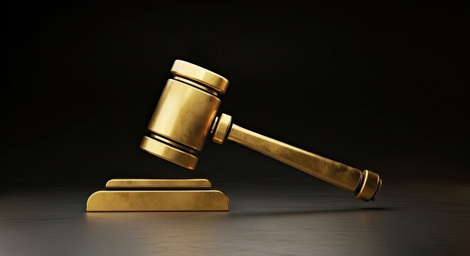 Elegant golden gavel resting on block conveys justice and authority, perfect for legal and governmental themed projects needing a touch of class