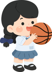 Cartoon Girl Student with Basketball Illustration