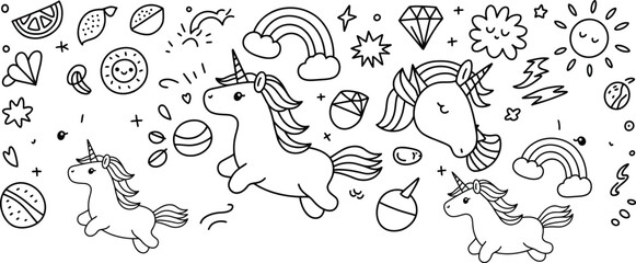 Hand-Drawn Doodle Icon Collection – Cute Black and White Sketch Elements Vector