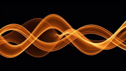 This dynamic abstract animation features a mesmerizing series of glowing orange and amber wavy lines flowing and intertwining against a deep black background. The smooth, fluid motion creates a sense - Powered by Adobe