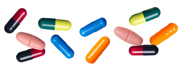 colorful capsules offering various health benefits, showing pharmaceutical medication for treating illnesses and improving well-being and vitality