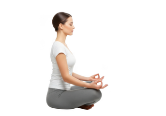 Woman meditating in lotus position isolated on transparent background