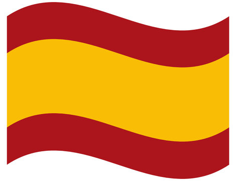 Waving civil flag of Spain isolated. Wavy flag of Spain, badge shape.