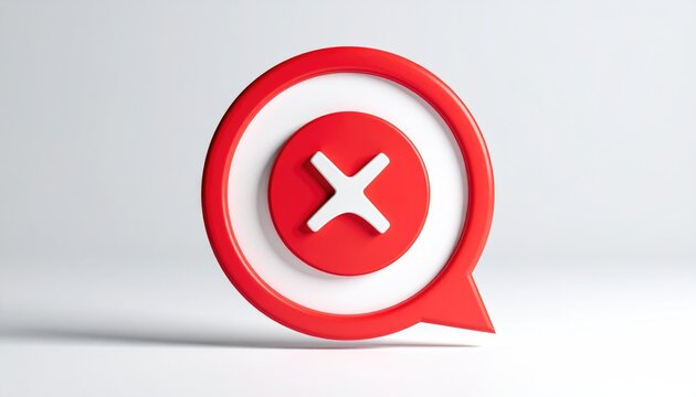 A red cancel button indicating an error with an X mark inside a speech bubble