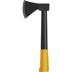 Axe With Black Metal Head and Orange Grip Isolated on White Background Detailed Illustration
