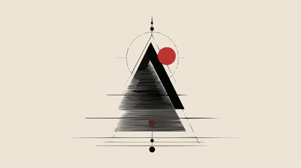 Ultra-minimal Christmas tree formed by one triangle and a single red ornament, clean geometric Nordic composition in monochrome with a tiny accent, elegant design for premium holiday packaging