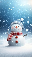 Cheerful snowman in a serene winter landscape, spreading joy and perfect for Christmas cards.