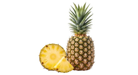 Whole Pineapple with Slice and Wedge Isolated on Black Keywords: pineapple, fruit, tropical