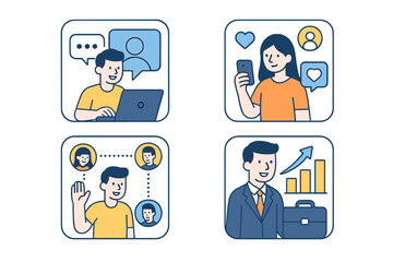 Fototapeta premium Digital communication, social networking, online chat, and business growth strategy