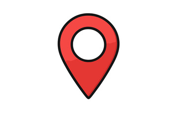 Bright red location pin marker with black outline and subtle drop shadow on white background