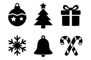 Christmas silhouette different icons set simple design vector stock  illustration.