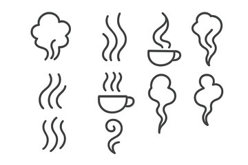 Obraz premium Different styles of hot steam and smoke vapor rising from surfaces, food, or beverage cups