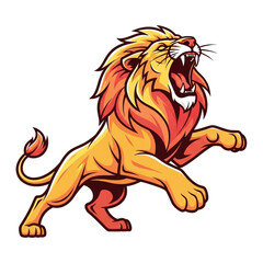 Obraz premium A stylized illustration of a roaring lion in a dynamic, leaping pose.