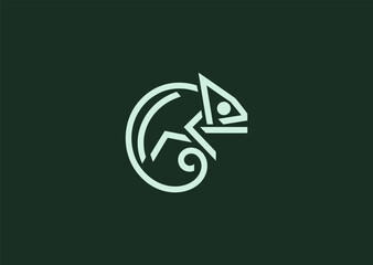 A geometric chameleon logo built from angular shapes and clean polygonal lines, symbolizing adaptability, creativity, and transformation, designed as a modern minimalist vector concept