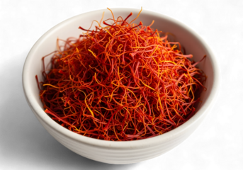 Exquisite saffron threads in white bowl for culinary delights and premium spice infusions, a vibrant touch for gourmet dishes and holistic wellness rituals