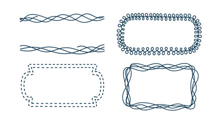 Decorative Blue Line Borders and Frames in Various Styles for Graphic Design