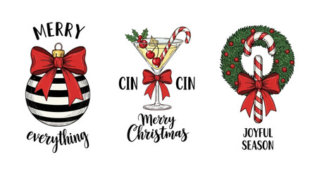 Festive Merry Christmas and Joyful Season Greetings with Holiday Icons