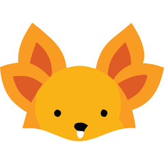 Stylized Orange Fox Head Icon with Cute Expression and Big Ears Against a Transparent White Background Ideal for Digital Graphics and Branding