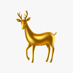 Obraz premium Elegant golden deer figurine with smooth glossy surface for Christmas and New Year designs. Vector illustration.