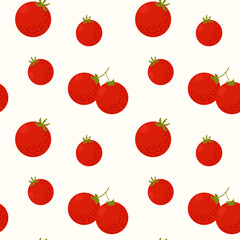 Seamless vector pattern with red ripe tomatoes, flat style. Bright isolated vegetable background for packaging, kitchen decor, fabric prints, wrapping paper, menu design and summer food projects.