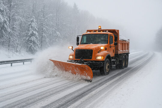 snow plow clearing highway after heavy snow storm