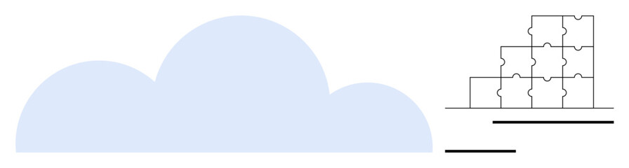 Cloud technology concept. Cloud infrastructure integration with puzzle assembly and scalable solutions. Cloud as a unifying platform for business, computing, and technology. Data management