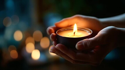 Hands holding candle during spiritual ritual face hidden in shadow meditation practice sacred ceremony candlelight ritual spiritual devotion prayer moment wiccan practice - Powered by Adobe