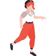Stylized Person with Red Hair Wearing a White Shirt and Orange Pants with a Black Hat on a Transparent Background