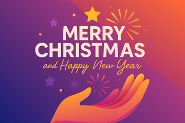 Fototapeta premium Cheerful Merry Christmas and Happy New Year message with artistic fireworks, wish happy holidays, vector design
