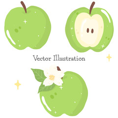 Green Apple Vector Clipart Set