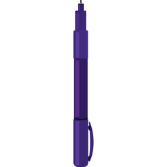 Close up of a purple marker pen with a cap standing upright on a white background isolated object detail
