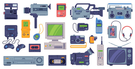 Retro Technique and Old Vintage Gadget Vector Set