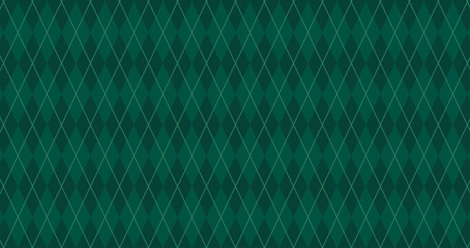Dark Green Argyle Vector Pattern. Christmas Background. Golf Textile Print. Emerald Diamonds with Gold Accent Lines. Seamless Pattern Tile