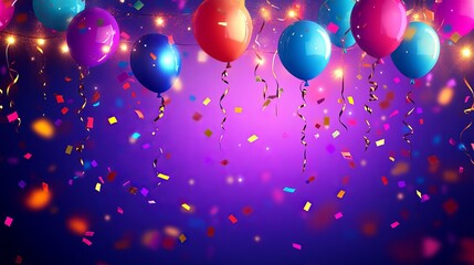 Vibrant balloons and confetti create a festive atmosphere perfect for celebrations, parties, and joyous occasions