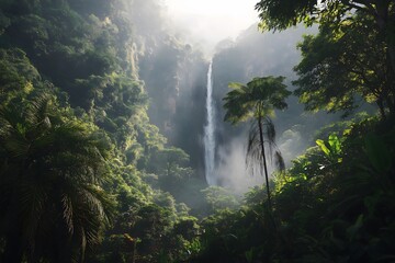 waterfall in the mountains waterfall in tropical jungle