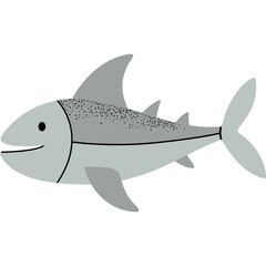 Cartoonish Light Gray Shark with Black Speckled Back and Open Mouth on Transparent Background Simple Flat Design Ocean Life Illustration