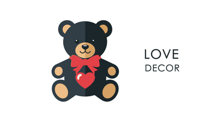 Cute black teddy bear with red bow and heart symbolizing love and affection