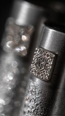 Macro shot of diamond-studded pet collar with elegant sparkle, Luxury velvet dog collar with gemstone details in soft lighting, Close-up of high-end pet accessory, leather and crystal design, luxury p