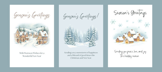 Printable Watercolor Christmas Cards Collection. Greetings Postcards. Beautiful Watercolor illustrations. A6 Size Format. Happy Holidays. White Christmas - Winter - Snow.